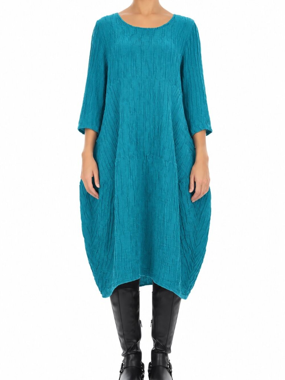 Grizas Silk Linen Balloon Crinkled Turquoise Dress Size XL